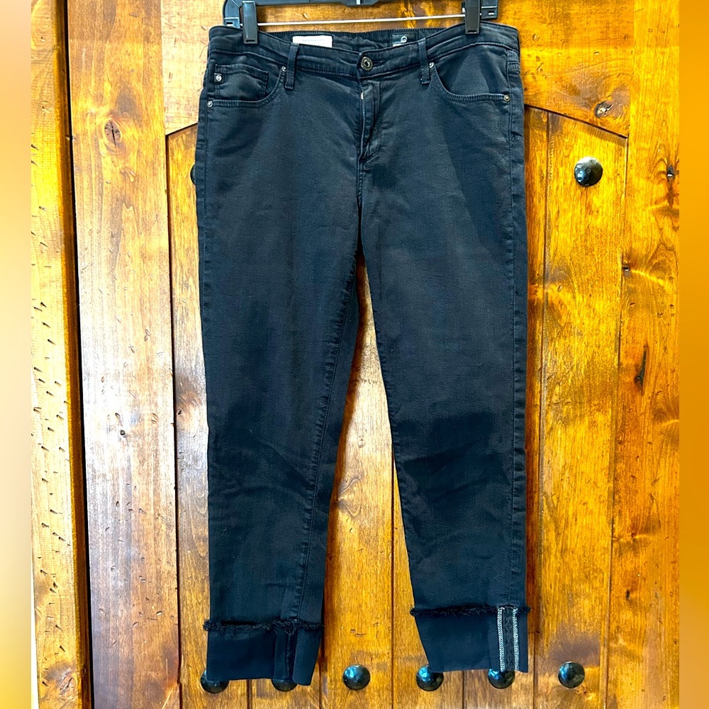 AG Adriano Goldshmied Black Cuffed Stretch Capri Jeans